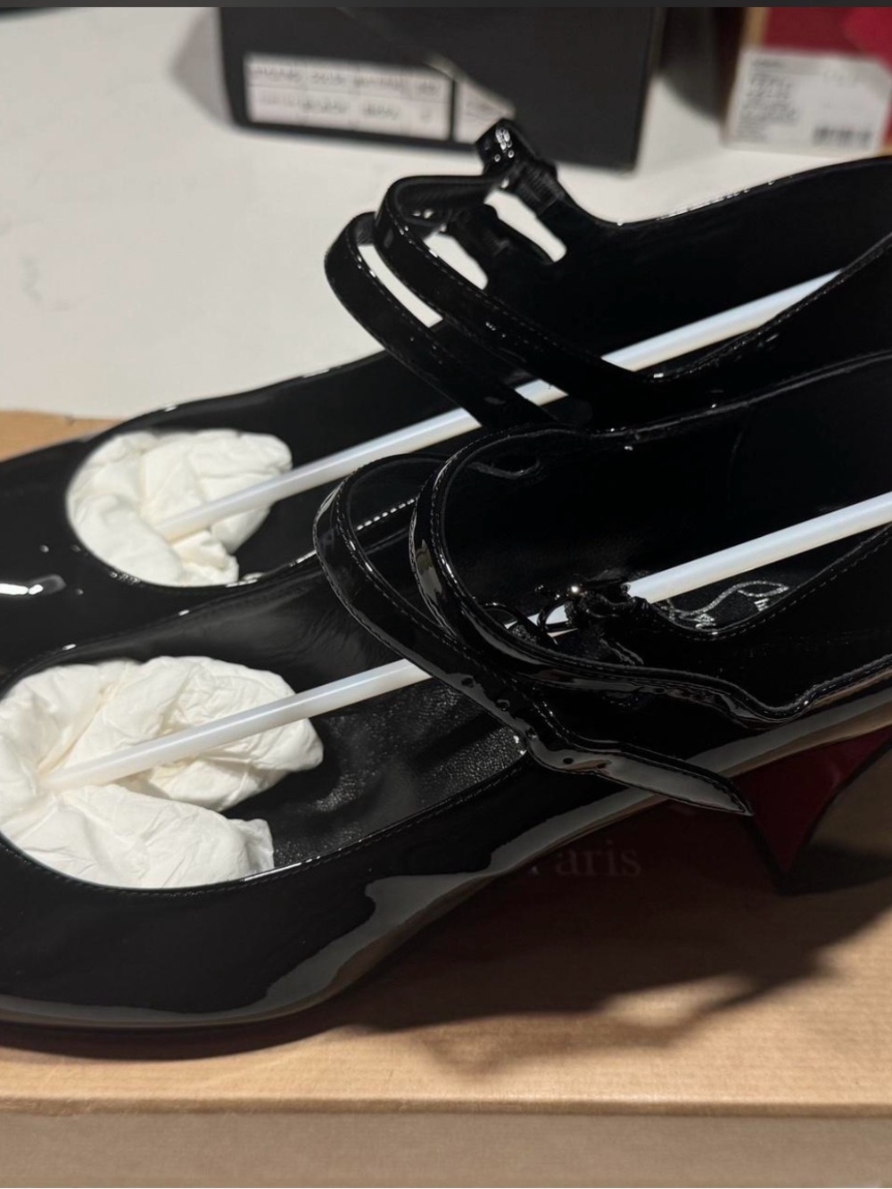 Christian Louboutin Black Patent Mary Jane Flats with Double Straps